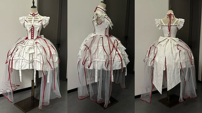 Korsett mit Schnürung an der Taille, Gothic-Rock, Vogelkäfig-Kleid in Weiß und Lolita-Rot