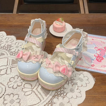 Salt Shoes Lolita Sea Blue Jane Platforms Bow Mary Accents Strawberry Cake Sweet