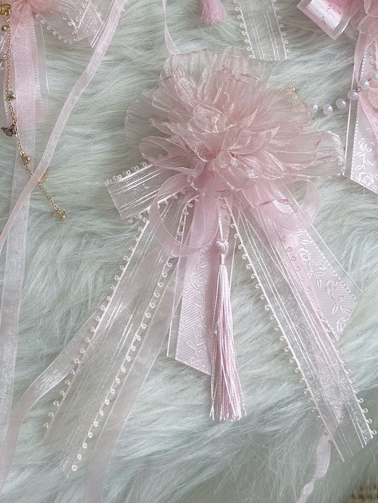 Ribbon Floral Tassel Bowknot Pink With Hairclip Large Sweet Lolita