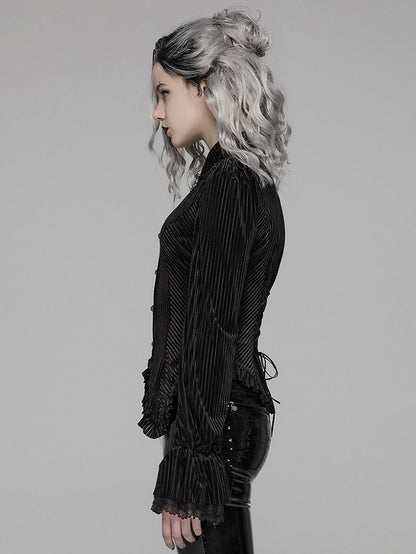 Dark-Grain Black Gothic Shirt Velvet