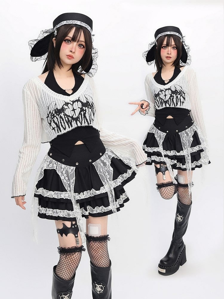 Set Black Halter Design Bittersweet with Top Sleeves White Long Neck Heart
