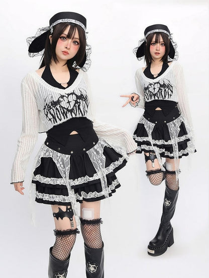 Set Black Halter Design Bittersweet with Top Sleeves White Long Neck Heart