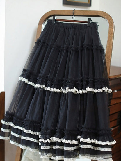 Black Lace Trim Tiered Underskirt - Tiny Garden