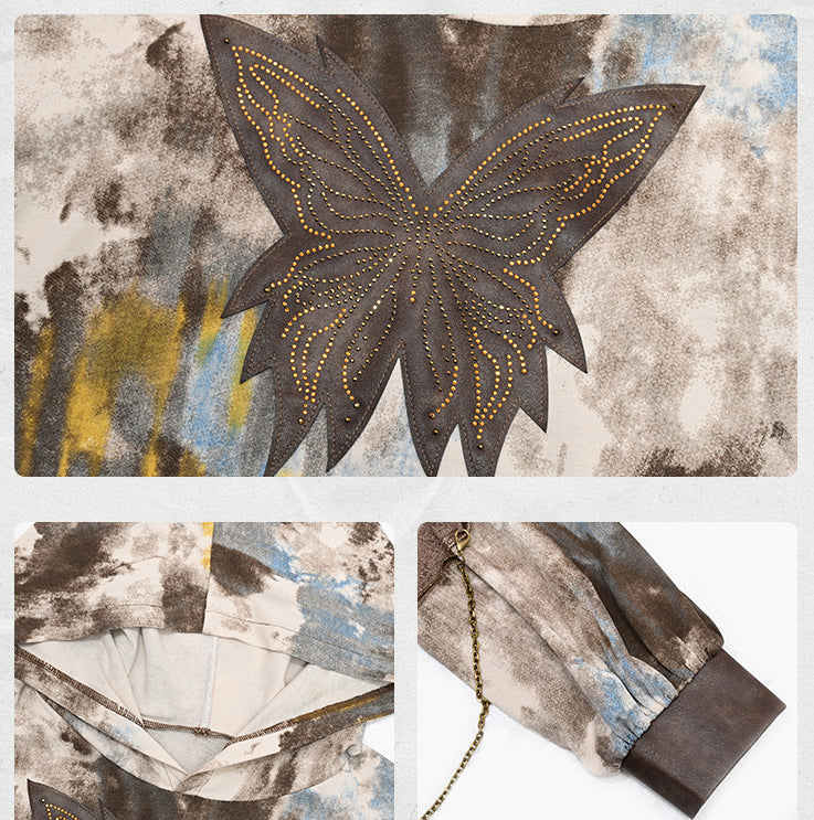 Light Punk Butterfly Brown Tie-dyed Chains with Wasteland Hoodie