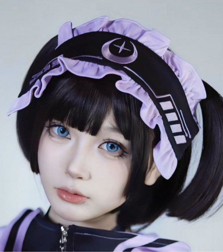 and Hairband Black Purple Star Embroidery Moon