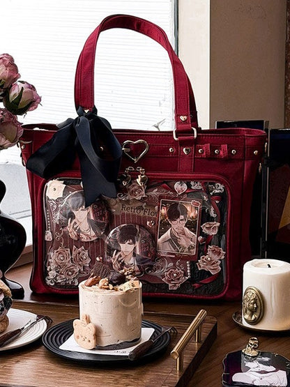 Wine Red Heart Buckle Studded Ita Bag