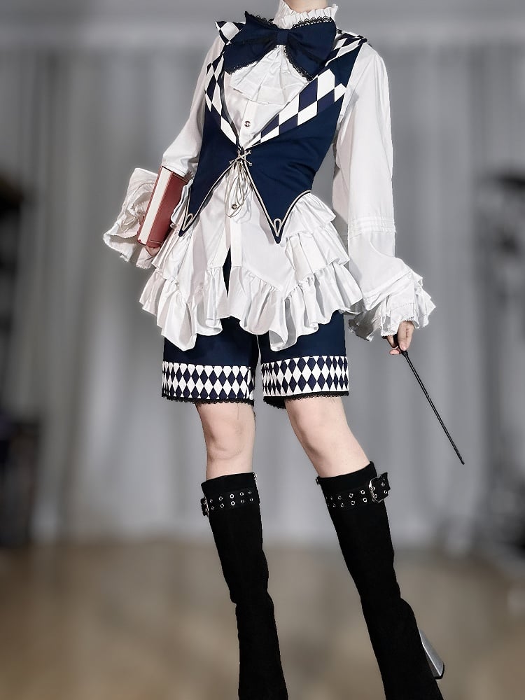 Dark Ouji Lolita Diamond Blue Cuffs Pattern Straight-leg Shorts