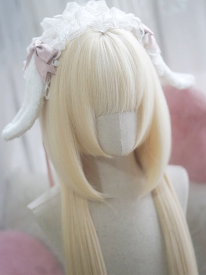 Schwarze/braune/hellblonde/weiß-blaue, hüftlange, glatte Perücke mit vollem Pony