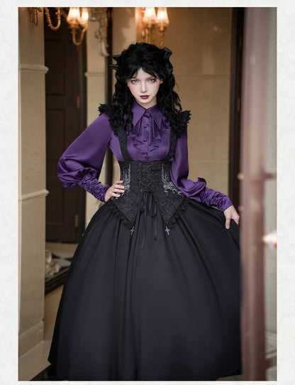 Foldover Shirt Ruffles Sleeves Pointed Lolita Long Purple Cascading Collar Gothic