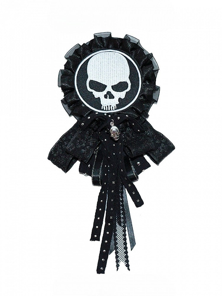 Punk-Schleifen-Applikation mit Skelett-Brosche, Schwarz