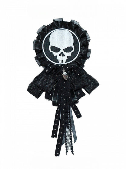 Punk-Schleifen-Applikation mit Skelett-Brosche, Schwarz