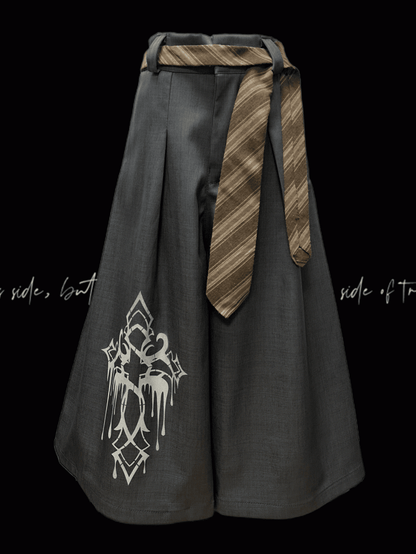 ワイドレッグパンツ グレー クロスプリント ヴィンテージ