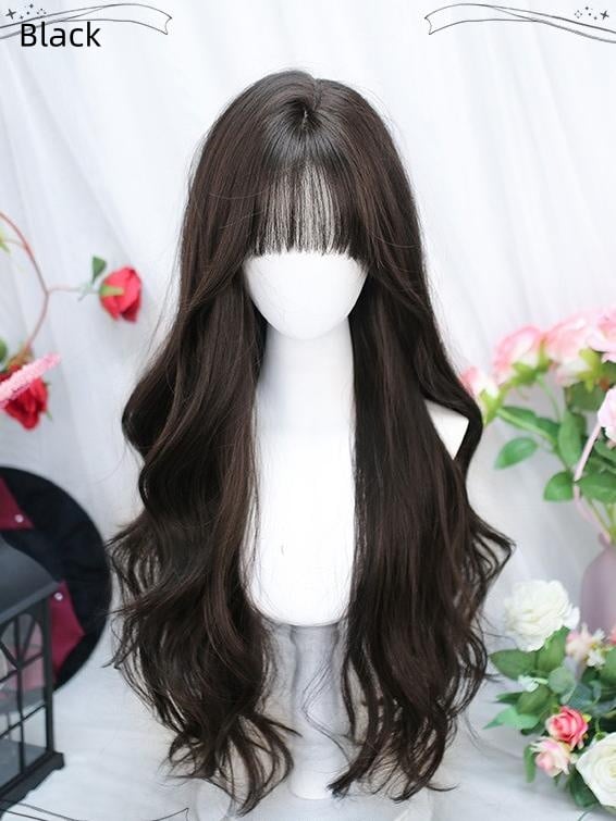 65-70CM Wig Brown/Grey/Black/Pink Long Air Bangs With Wavy
