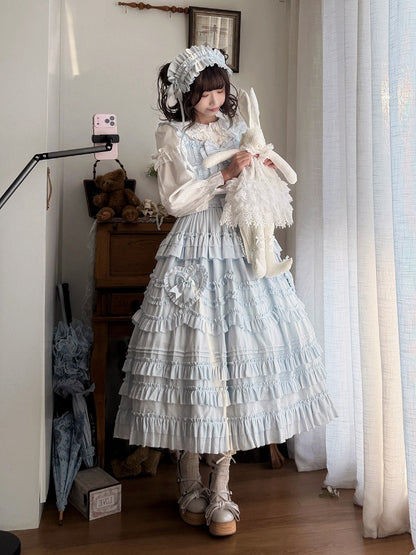 Ruffle Hairband Only / + with Bow Elegant Lolita Dress JSK Belt Multi-Layer Blue Detail