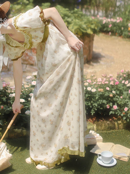 Stück Empire Taille Grün Taillengürtel Elegante Klassische Lolita One mit Blumenkleid