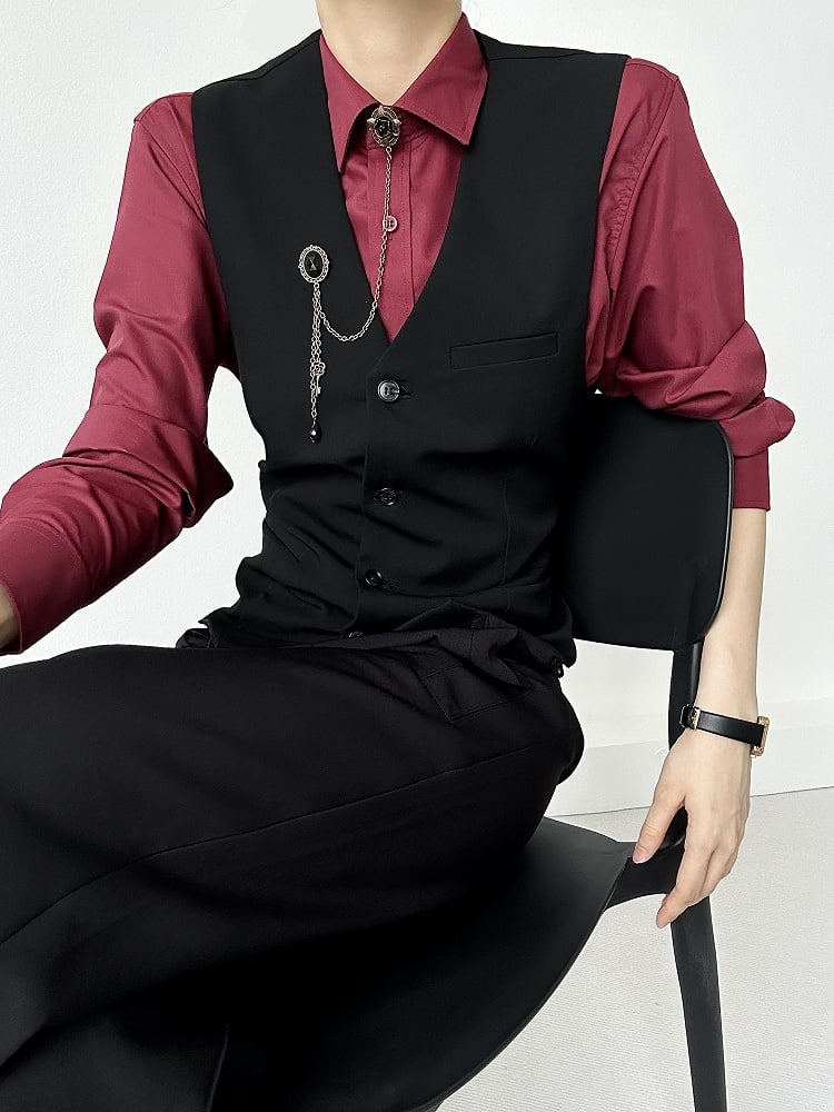 Shirt Unisex Pointed Front Collar Wine Cuff with Ouji Red Lolita Button