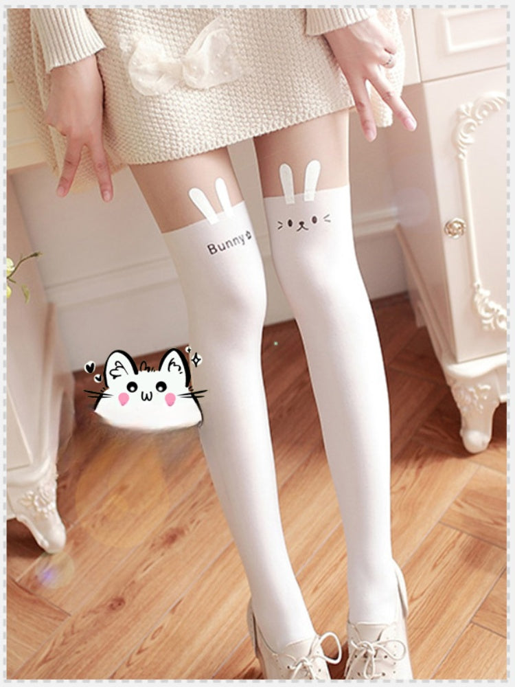 Weiß/schwarze Strumpfhose mit Hasenohren