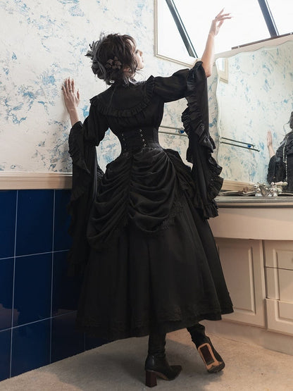 Black Gothic Lolita Corset Belt Waist Boned Aristocrat Victorian Skirt High