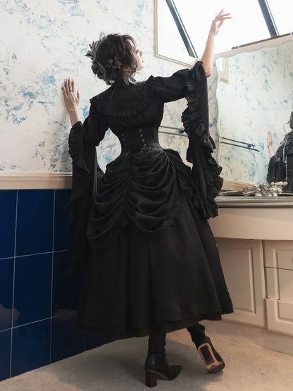 Korsett mit hoher Taille und Stäbchen, Aristokrat, viktorianischer Rock, Gürtel, Gothic, Schwarz, Lolita