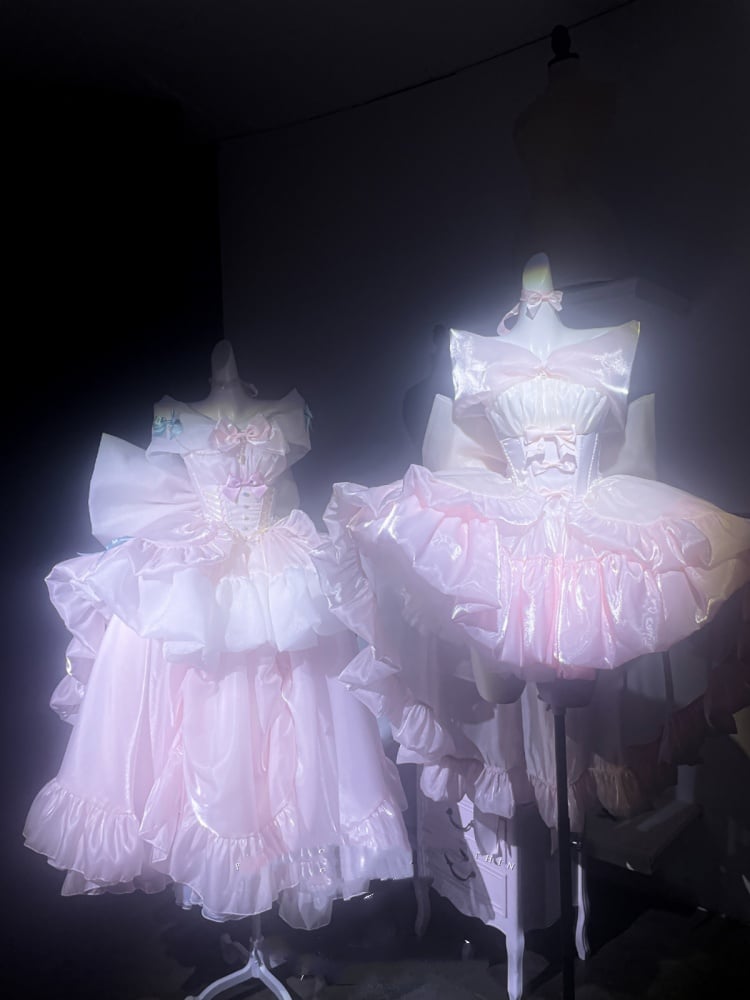 Hime trägerloses Lolita-Kleid mit großer Taille und Schleife, Ausschnitt, süßes Korsett, Rosa