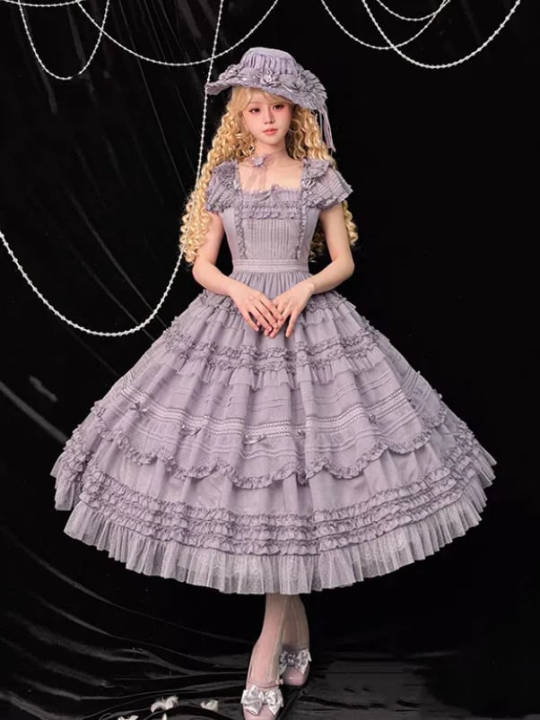 Rüschendetails und Lolita-Besätze Lila Klassisches Plisseekleid Elegant