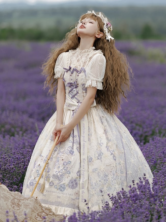 Purple Print Available Jumper Sizes Lolita Skirt Floral Plus Classic Elegant