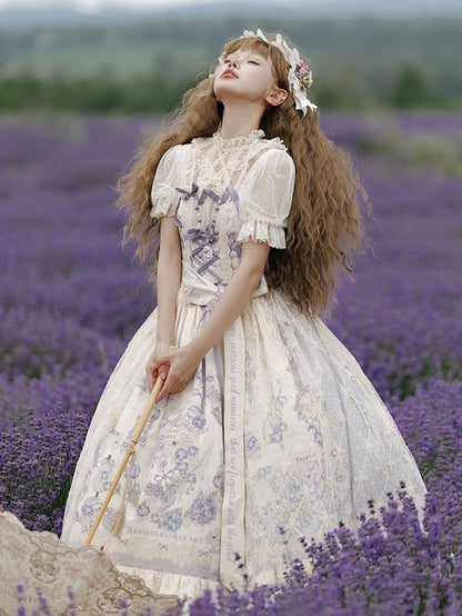 Purple Print Available Jumper Sizes Lolita Skirt Floral Plus Classic Elegant