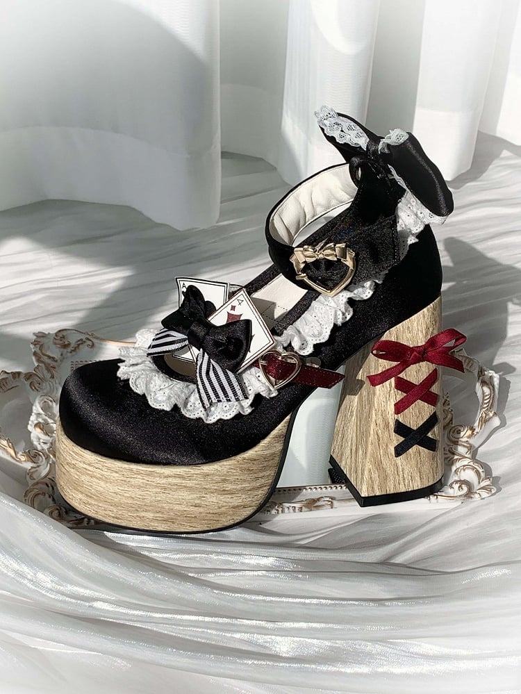 Alice in Wonderland Vibes Black and Red Sweet Lolita Platforms Mary Janes