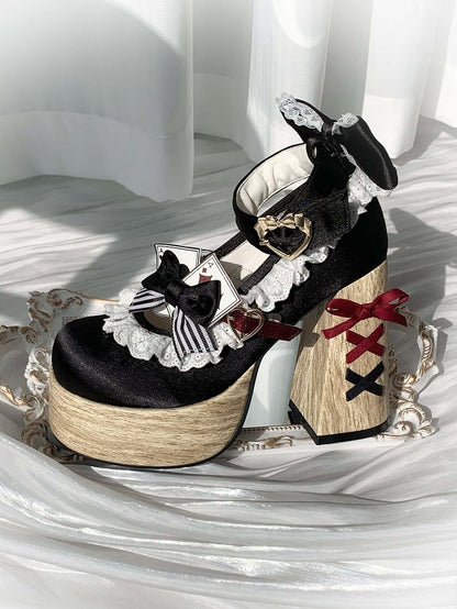 Alice in Wonderland Vibes Black and Red Sweet Lolita Platforms Mary Janes