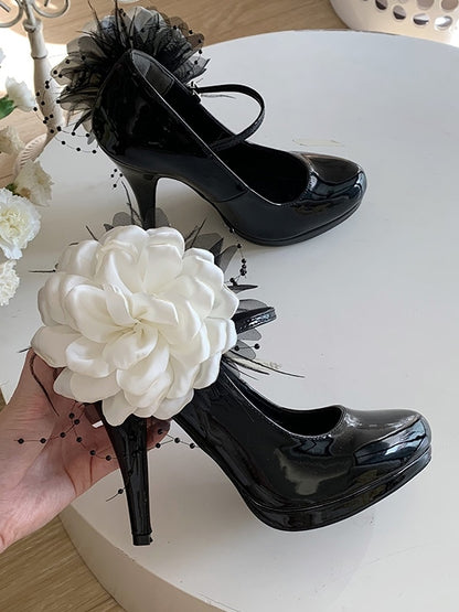 with Floral Elegant Heels Decor Mary Jane White Detachable Lolita