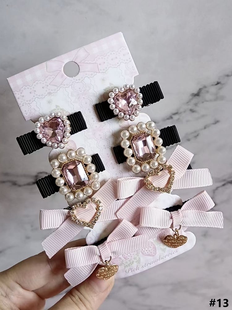 14 Color Rhinestone Pearl Hairclips Kei Heart Options Set Jirai