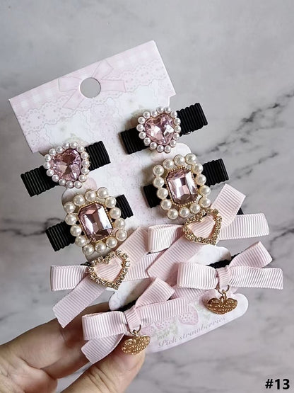 14 Color Rhinestone Pearl Hairclips Kei Heart Options Set Jirai