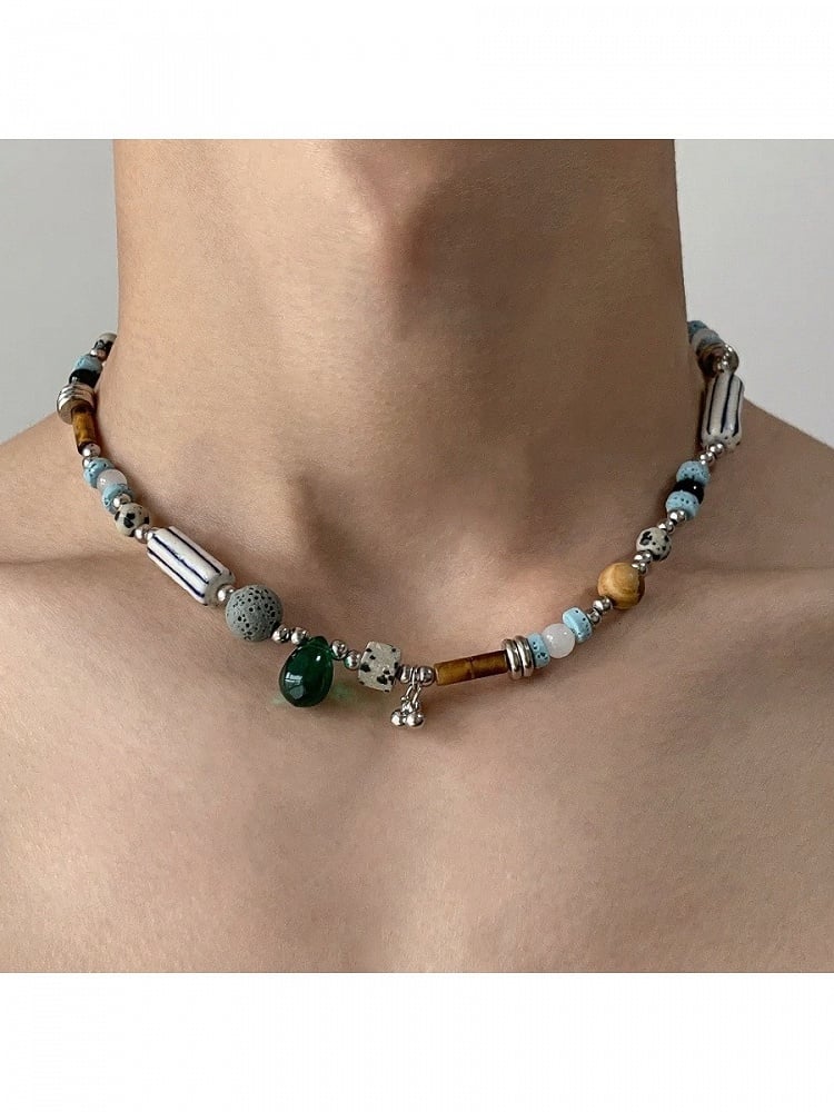Silver Asymmetrical Beaded Necklace - YSHXS