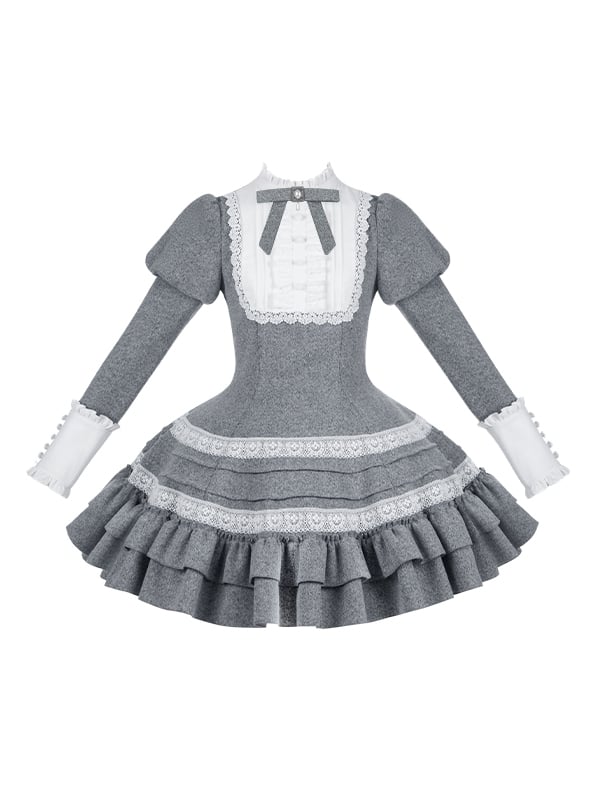 with Lolita Details Elegant Juliette Dress Gray Ruffle Short Flounce Version Sleeves