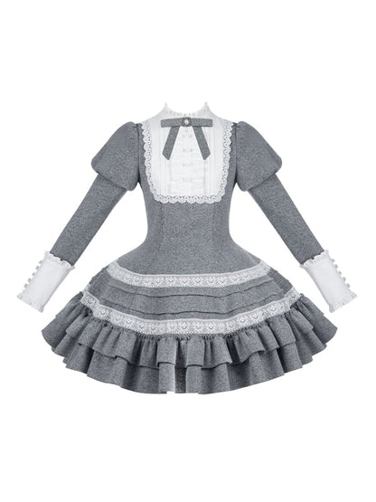 with Lolita Details Elegant Juliette Dress Gray Ruffle Short Flounce Version Sleeves