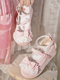 Top Herz Plateaus Schnallen an Schleife Baby Pink Besatz Spitze