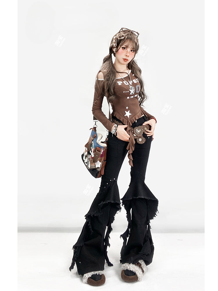 コーヒーアシンメトリーヘムトップス