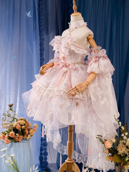 Rosa Prinzessin Fee Blumenmuster Set voller Schmetterling und JSK Kleid Lolita Blume