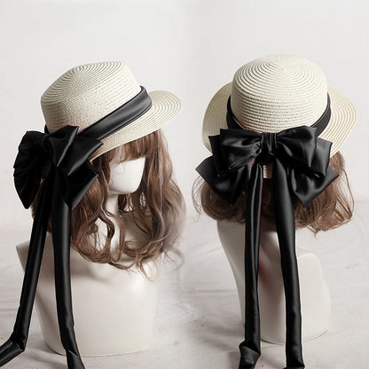 Detachable Lolita Sweet Bowknot Options Double-Layer Straw Color Hat 9 With