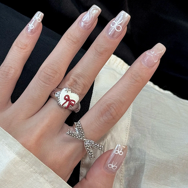 Y2K Red Bow Ring/Beaded Necklace