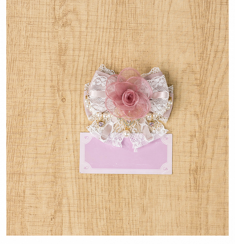 Jirai Kei Pink/Apricot/Black Lace Rose Beaded Chain Lolita Hairclip