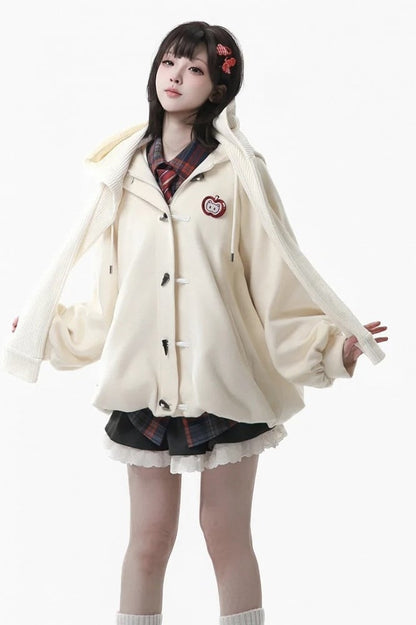 Toggle Button with Hem - Apple White Hooded Bubble Closure Jacket Brooch