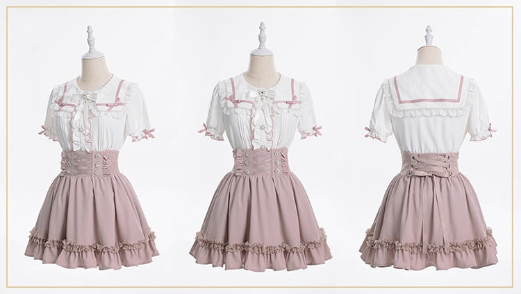 Skirt Waist Integrated Corset High Front with Jirai Kei Pink