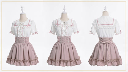 Skirt Waist Integrated Corset High Front with Jirai Kei Pink