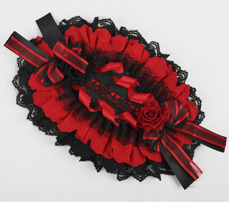 Red Black Lace Bonnet Ruffled