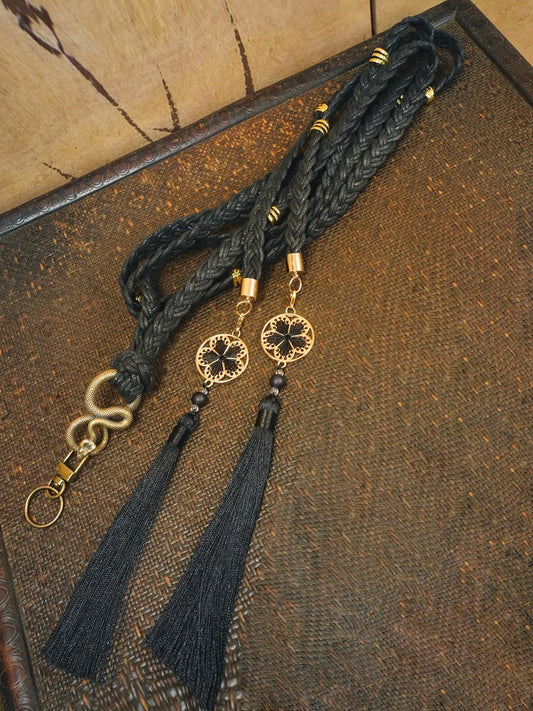 Gothic Tassels Clasp 3D Cheongsam with Metal Black Snake Belt