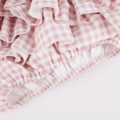 Pink Gingham Tiered Skirt with Shorts - serendipity