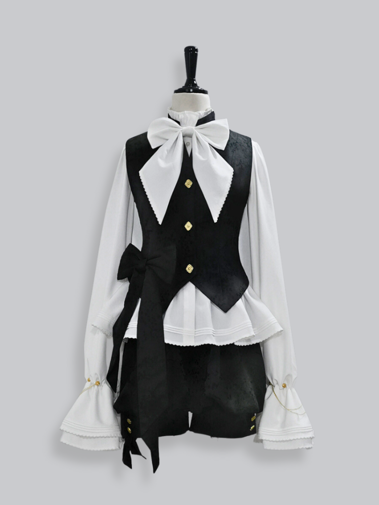 Black Jacquard Waistcoat with Banded Collar - Princess Chronicles