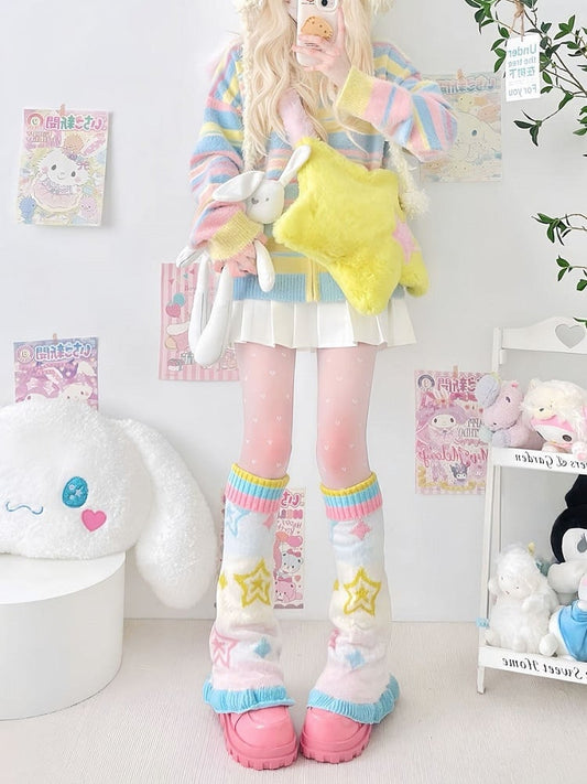 Knit Manga Pastel Warmers Star Y2K Flared Leg