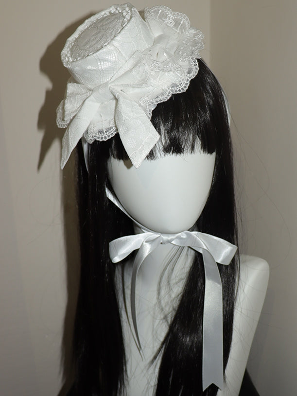 Trim Hat Bowknot Lace Details White Mini